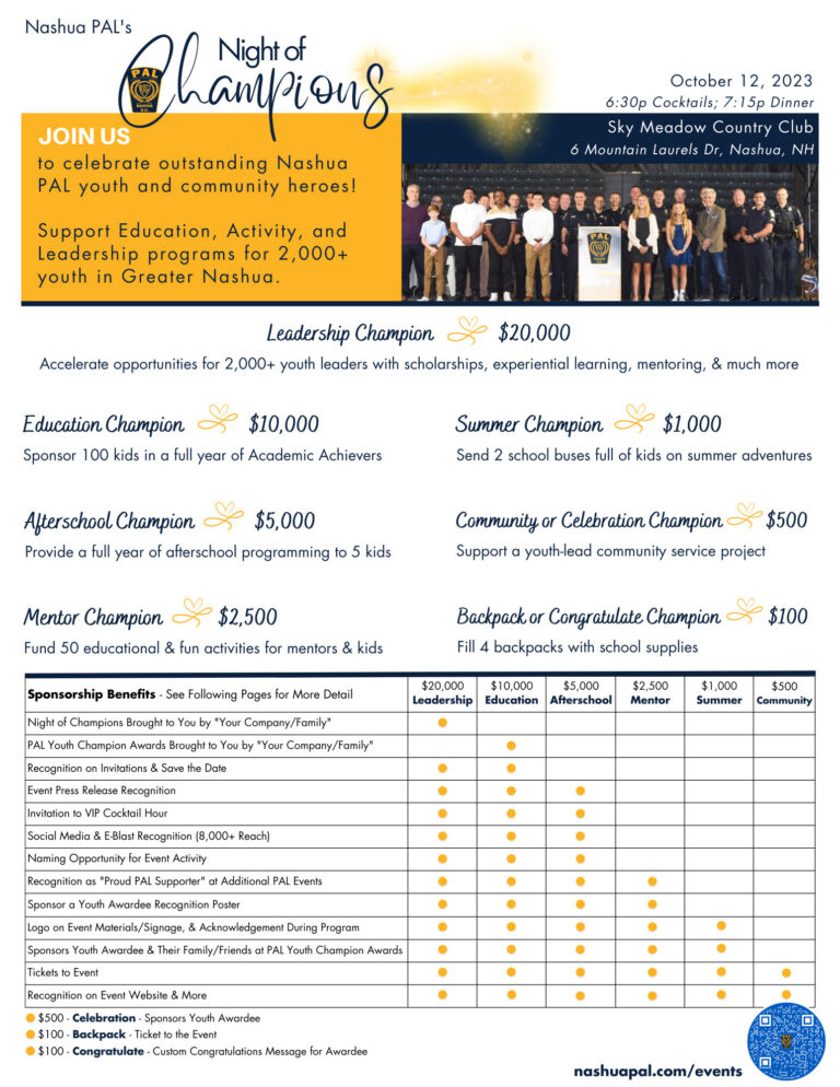 Nashua PAL’s Night of Champions 2023 Sponsor Packet